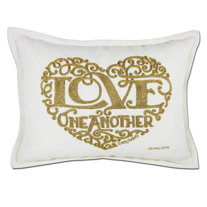 Love Heart Love Letters Hand-Embroidered Pillow - Available in Gold or Silver by CatStudio Quirks!