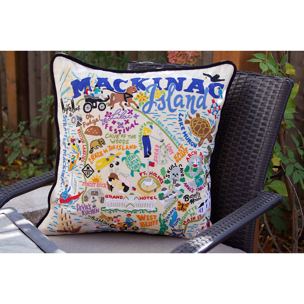 Mackinac Island Hand-Embroidered Pillow by Cat Studio Quirks!