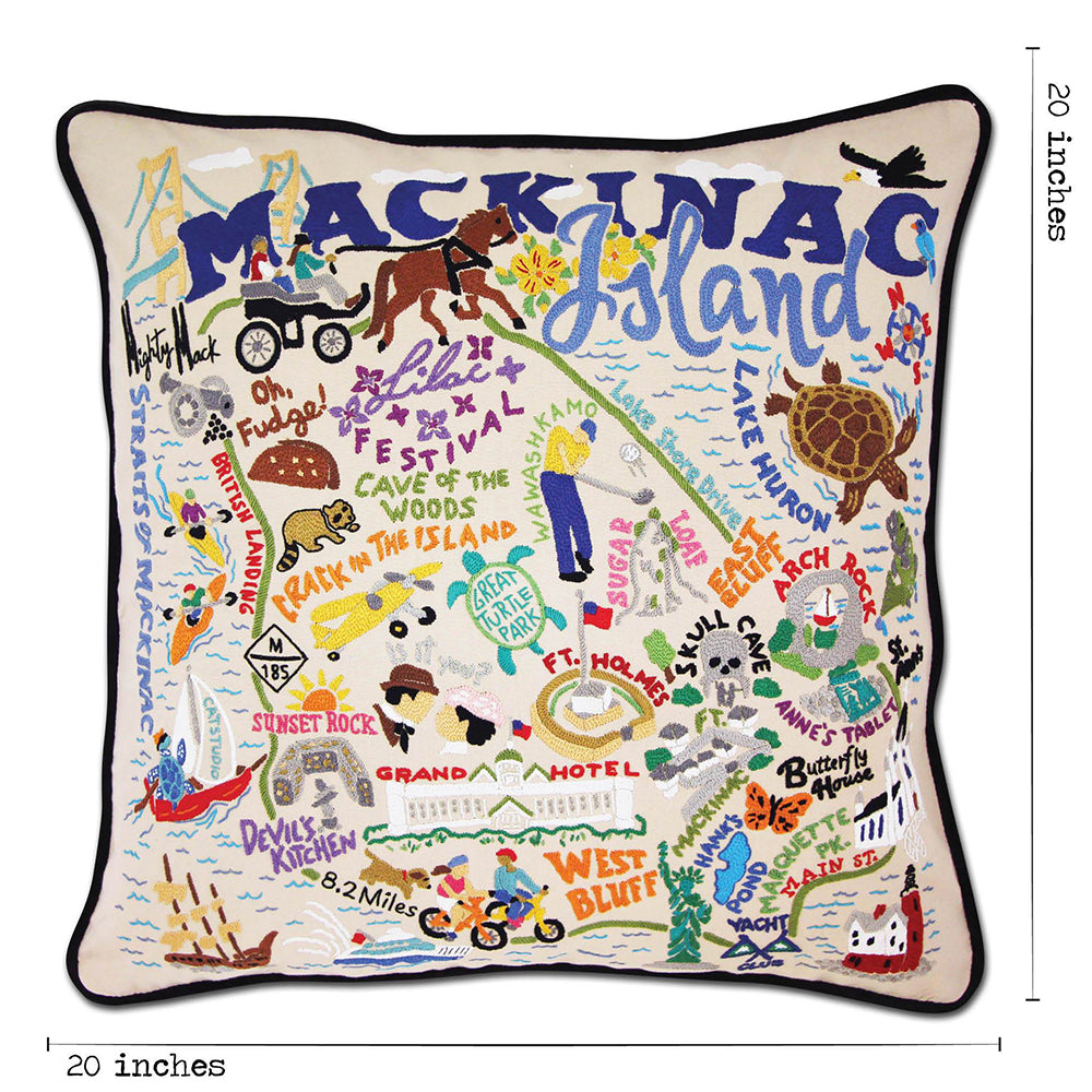 Mackinac Island Hand-Embroidered Pillow by Cat Studio Quirks!