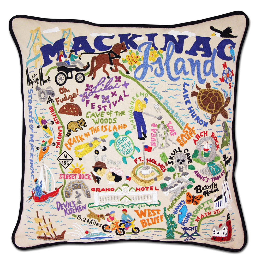 Mackinac Island Hand-Embroidered Pillow by Cat Studio Quirks!
