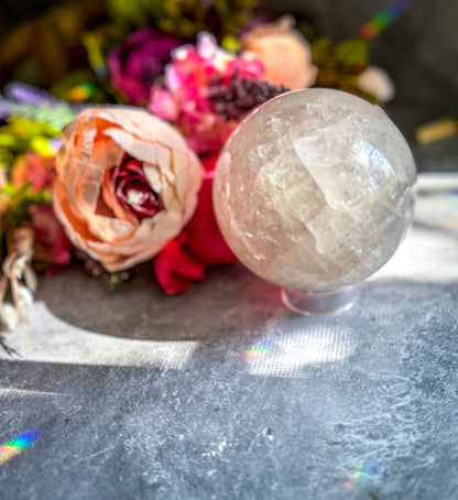 4" RAINBOW Quartz Crystal Sphere, Large Quartz Crystal Ball, Gazing Ball