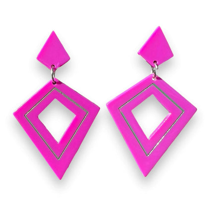 Retro Diamond Dangle Earrings by Lipstick & Chrome -PLUM
