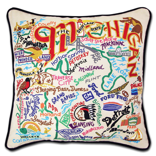 Michigan Hand-Embroidered Pillow Quirks!