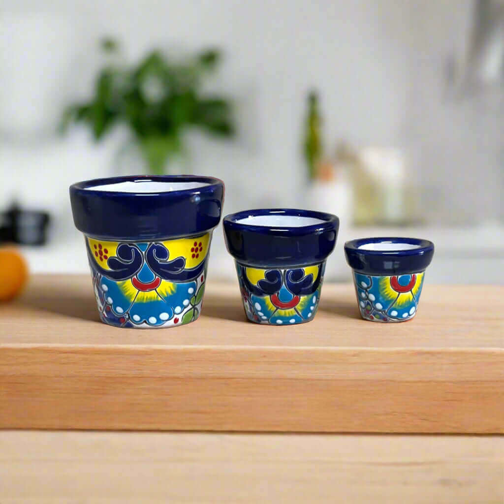 Mini Talavera Flower Pot Set | Colorful Mexican Planters (Set of 3)
