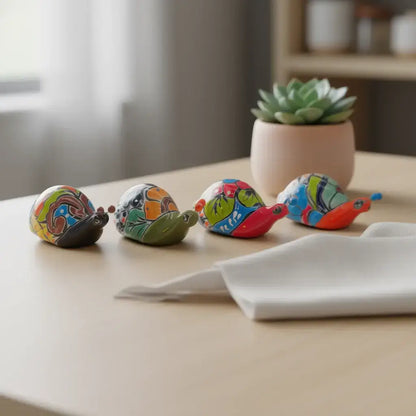 Mini Talavera Snail Figurine | Hand-Painted Mexican Ceramic