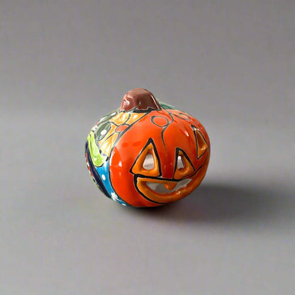 Mini Talavera Pumpkin | Handcrafted Mexican Jack-O'-Lantern