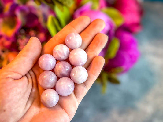 Mini Pink Kunzite Spheres, Crystals and Stones, Pink Kunzite Marble