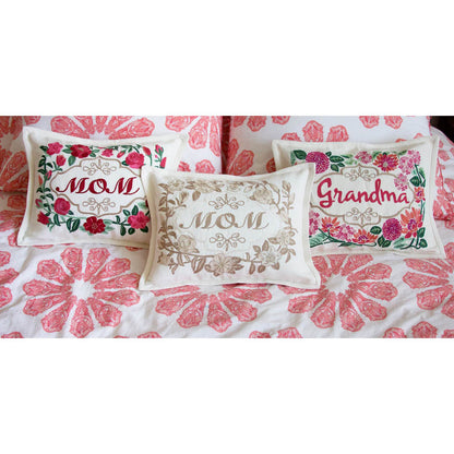 Mom Love Letters Hand-Embroidered Pillow - Available in Rose and Natural by CatStudio Quirks!