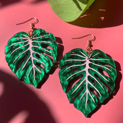 Monstera Leaf Acrylic Statement Earrings