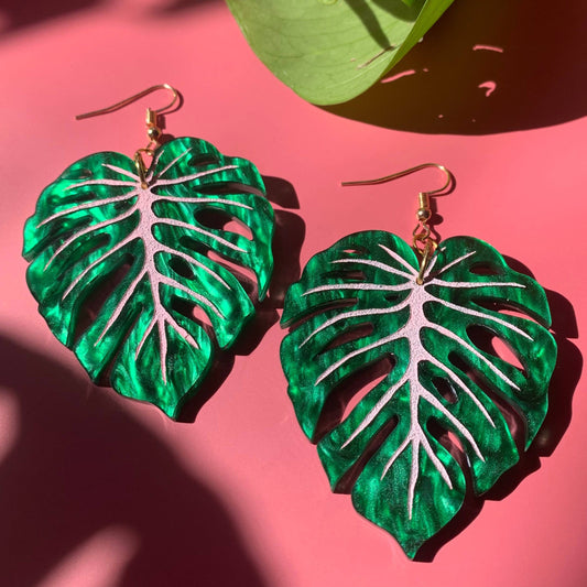 Monstera Leaf Acrylic Statement Earrings