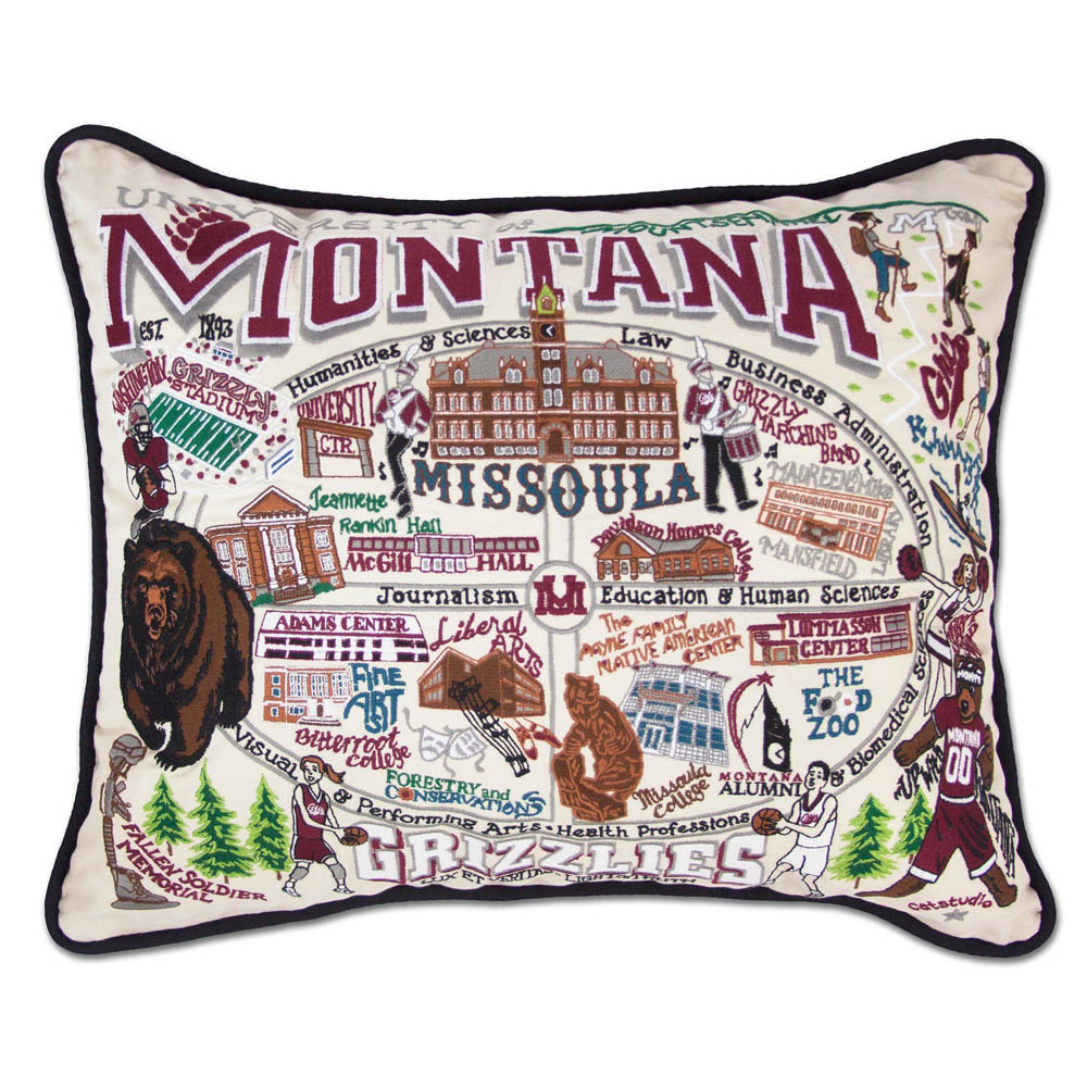 Montana, University of Collegiate Embroidered Pillow by CatStudio Quirks!