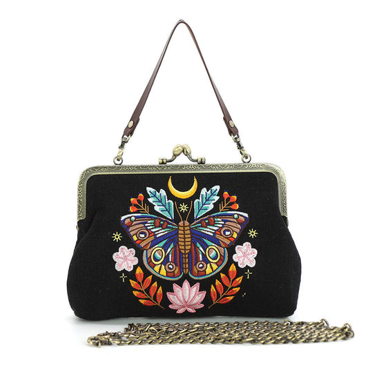 Moon Moth Vintage-Inspired Kisslock Handbag - BLACK Quirks!