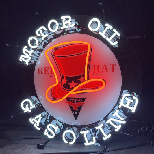 Motor Oil Gasoline Red Hats Neon Signs Light Neon Signs Land