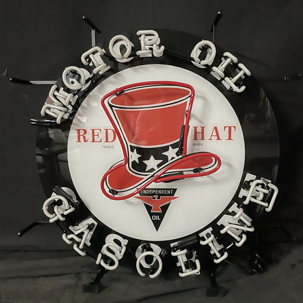 Motor Oil Gasoline Red Hats Neon Signs Light Neon Signs Land