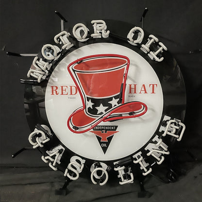 Motor Oil Gasoline Red Hats Neon Signs Light Neon Signs Land