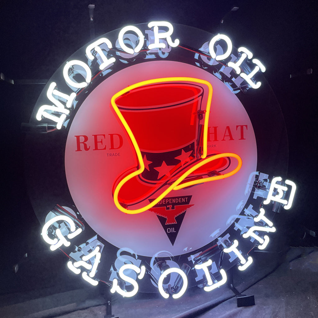 Motor Oil Gasoline Red Hats Neon Signs Light Neon Signs Land