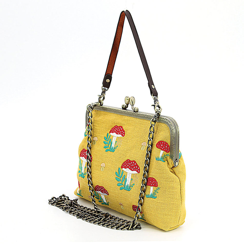 Mushrooms Vintage Kisslock Handbag: Yellow Quirks!