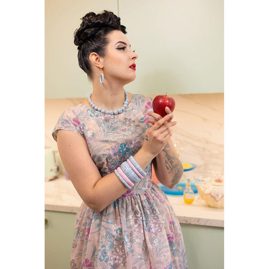 Narrow Powder Blue Heavy Carve Bangle by Splendette - MEDIUM