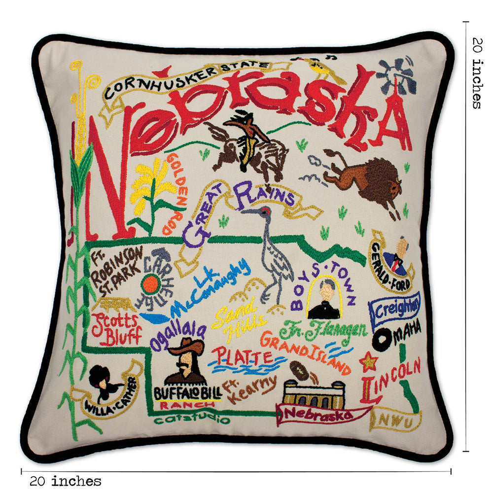 Nebraska Hand-Embroidered Pillow Quirks!