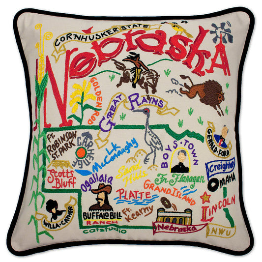 Nebraska Hand-Embroidered Pillow Quirks!