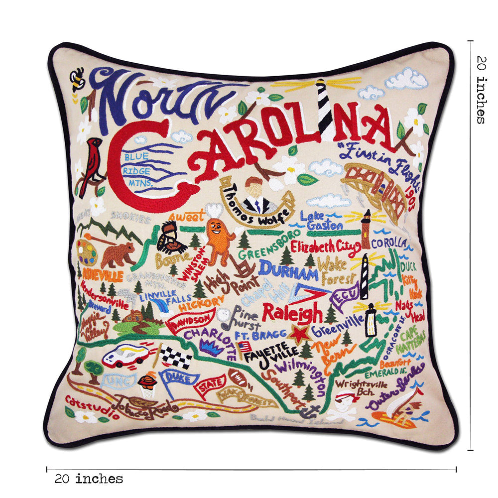 North Carolina Hand-Embroidered Pillow Quirks!