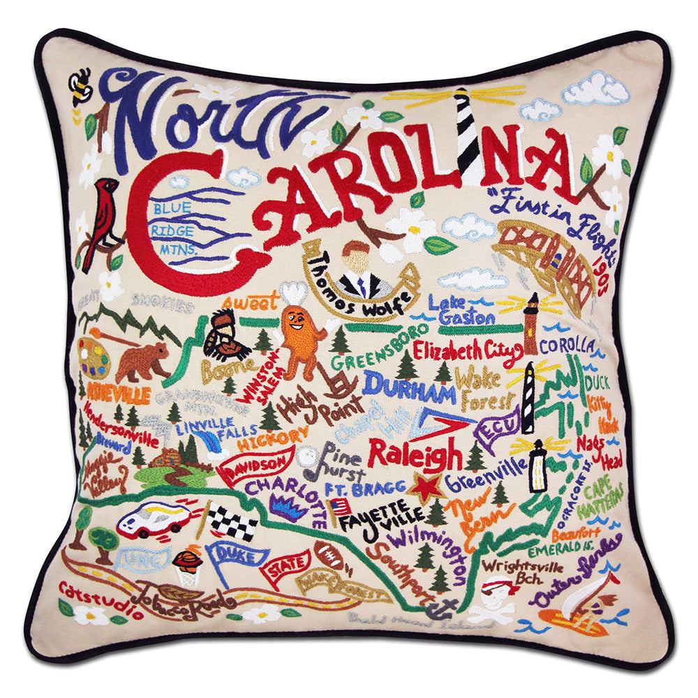 North Carolina Hand-Embroidered Pillow Quirks!