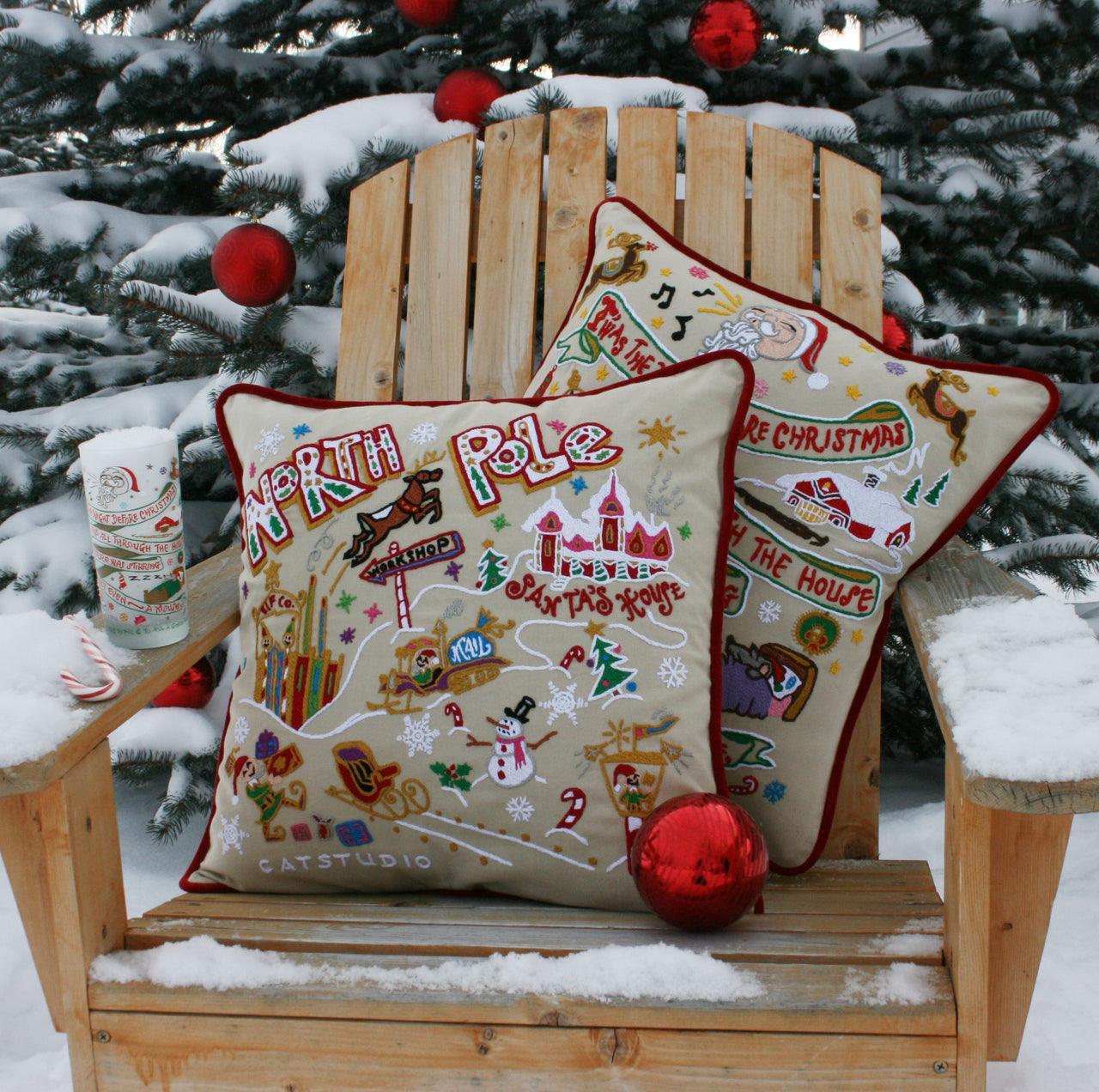 North Pole Christmas Hand-Embroidered Pillow Quirks!