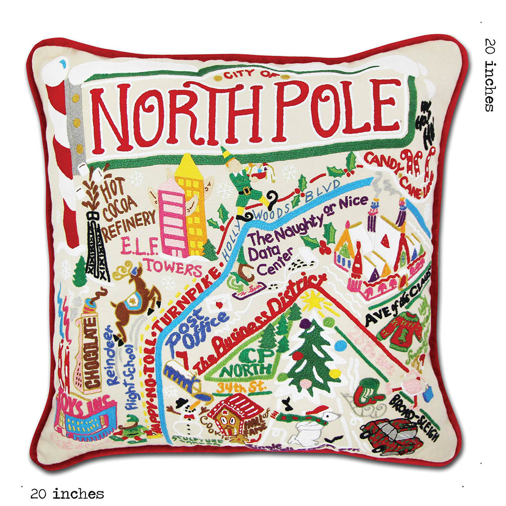 North Pole City Hand-Embroidered Pillow by Cat Studio Quirks!