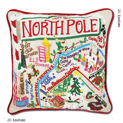 North Pole City Hand-Embroidered Pillow by Cat Studio Quirks!