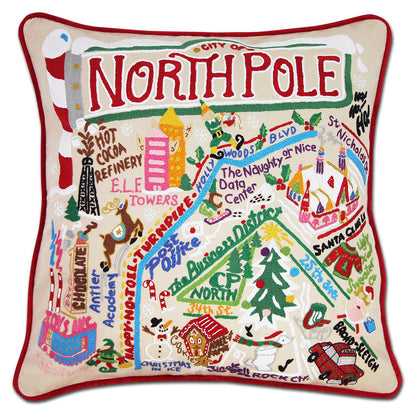 North Pole City Hand-Embroidered Pillow by Cat Studio Quirks!