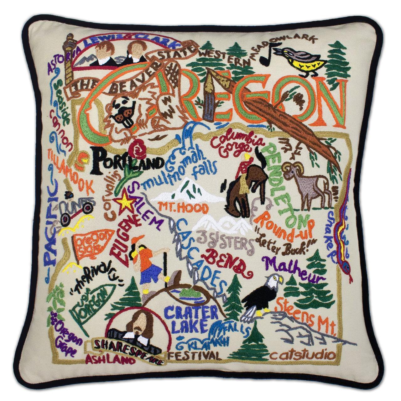 Oregon Hand-Embroidered Pillow Quirks!
