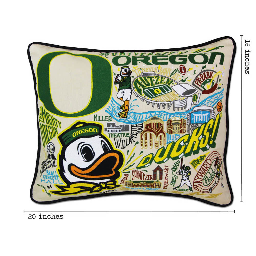 Oregon, University of Collegiate Embroidered Pillow by CatStudio Quirks!