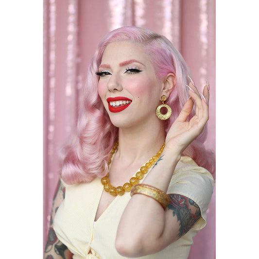 Pale Gold Glitter Drop Hoop Earrings by Splendette