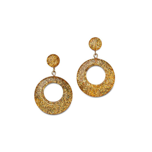 Pale Gold Glitter Drop Hoop Earrings by Splendette