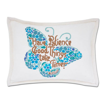 Patience Butterfly Love Letters Hand-Embroidered Pillow - Available in Pink or Blue by CatStudio Quirks!