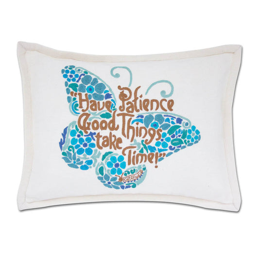 Patience Butterfly Love Letters Hand-Embroidered Pillow - Available in Pink or Blue by CatStudio Quirks!