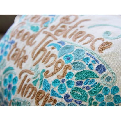 Patience Butterfly Love Letters Hand-Embroidered Pillow - Available in Pink or Blue by CatStudio Quirks!