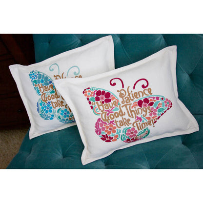 Patience Butterfly Love Letters Hand-Embroidered Pillow - Available in Pink or Blue by CatStudio Quirks!