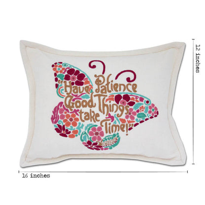 Patience Butterfly Love Letters Hand-Embroidered Pillow - Available in Pink or Blue by CatStudio Quirks!
