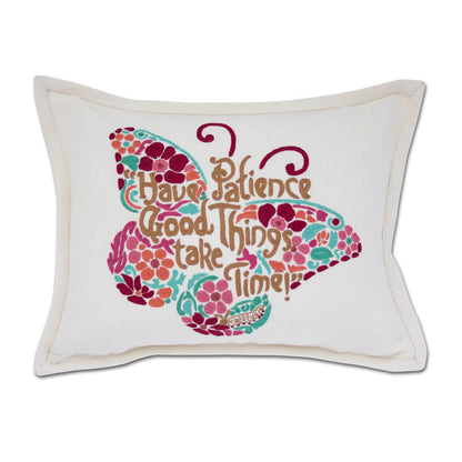 Patience Butterfly Love Letters Hand-Embroidered Pillow - Available in Pink or Blue by CatStudio Quirks!