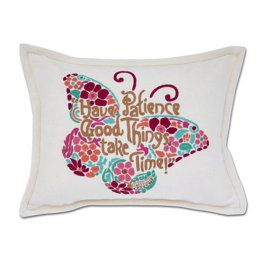 Patience Butterfly Love Letters Hand-Embroidered Pillow - Available in Pink or Blue by CatStudio Quirks!