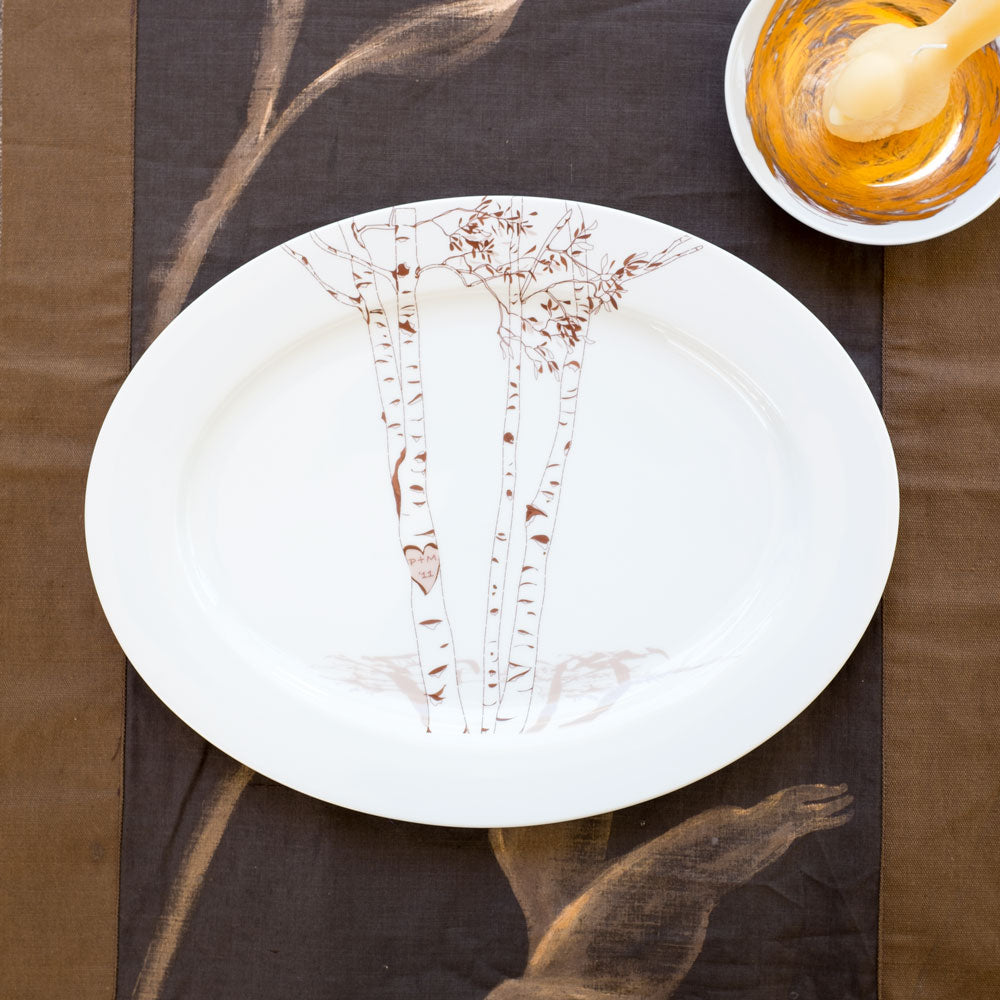 Nature-Inspired Birch Oval Platter – Custom Initials in Heart Design rust designs