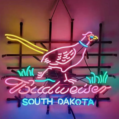 Pink Pheasant Hunter with Budweiser South Dakota Neon Signs Light Neon Signs Land