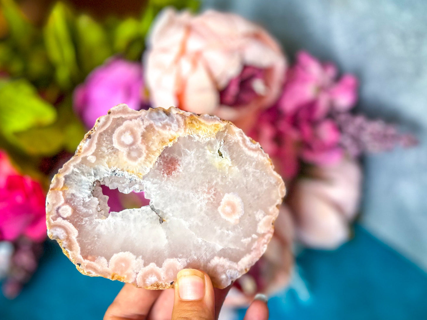 Beautiful Pink Flower Agate Slices, Polished Flower Agate Slabs, Pink Cherry Blossom Agate Polished Slab