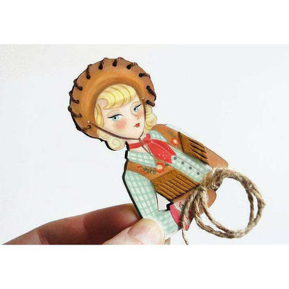 Pinup Cowgirl Western Brooch by Laliblue