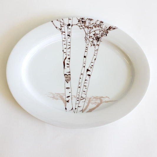 Nature-Inspired Birch Oval Platter – Custom Initials in Heart Design rust designs