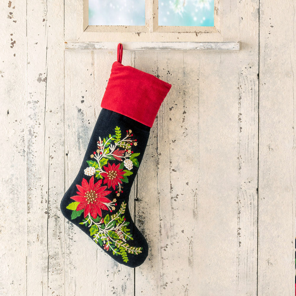 Gorgeous Embroidered Poinsettia Stocking Quirks!