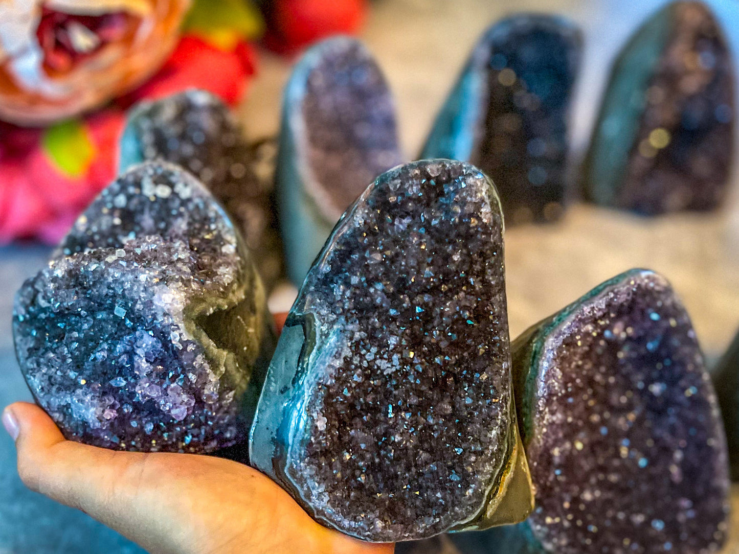 Large Semi Polished Rainbow Amethyst Cathedrals, Pink Amethyst, Raw Black Amethyst Freeforms 500 gram+