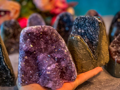 Large Semi Polished Rainbow Amethyst Cathedrals, Pink Amethyst, Raw Black Amethyst Freeforms 500 gram+