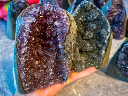 Large Semi Polished Rainbow Amethyst Cathedrals, Pink Amethyst, Raw Black Amethyst Freeforms 500 gram+
